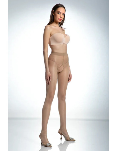 Collants beiges Amour Hip Gloss avec un trou à l'entrejambe, brillants
