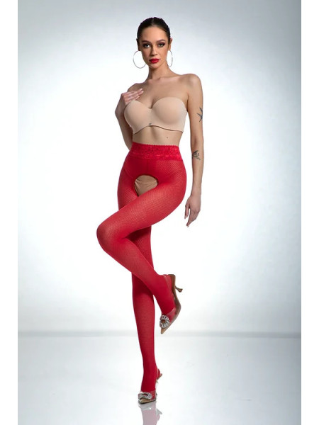 Patron de collants résille à entrejambe ouvert Red Amour Nymph