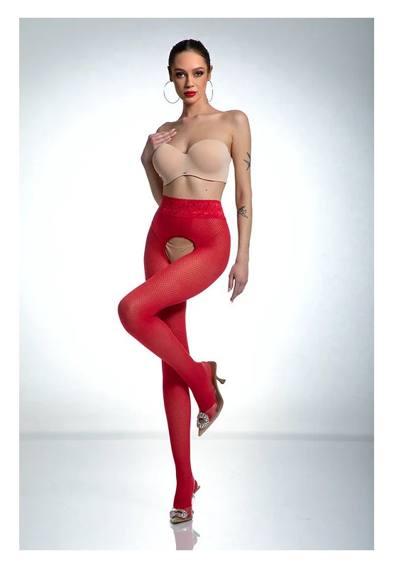 Patron de collants résille à entrejambe ouvert Red Amour Nymph