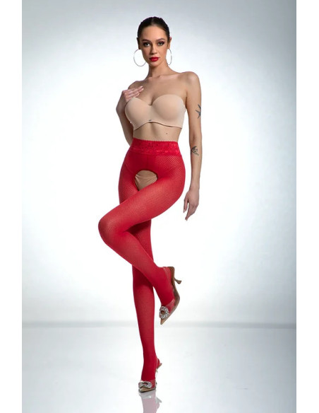Patron de collants résille à entrejambe ouvert Red Amour Nymph