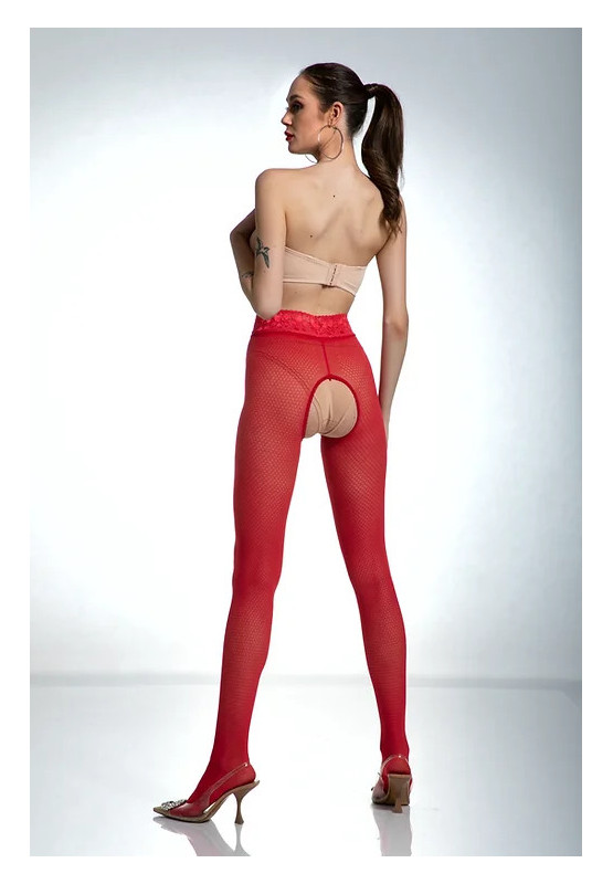 Patron de collants résille à entrejambe ouvert Red Amour Nymph