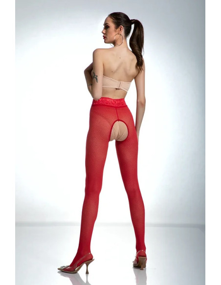 Patron de collants résille à entrejambe ouvert Red Amour Nymph