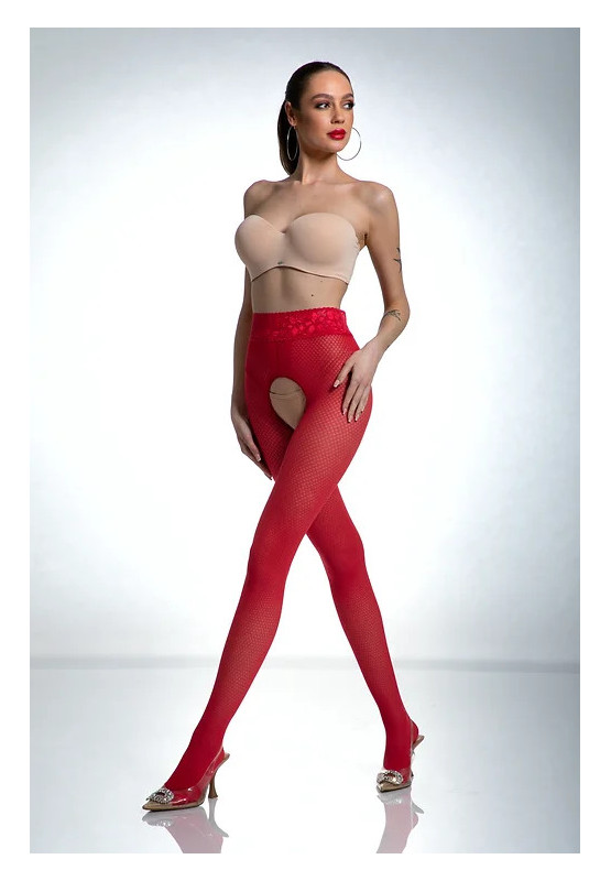 Patron de collants résille à entrejambe ouvert Red Amour Nymph