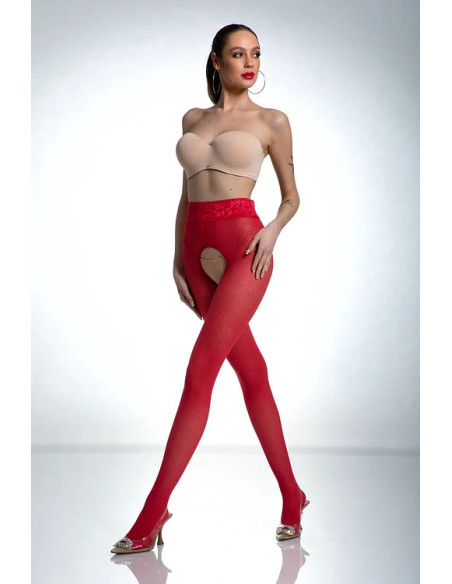 Patron de collants résille à entrejambe ouvert Red Amour Nymph