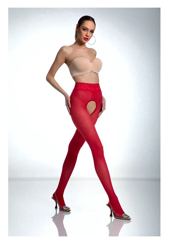 Patron de collants résille à entrejambe ouvert Red Amour Nymph