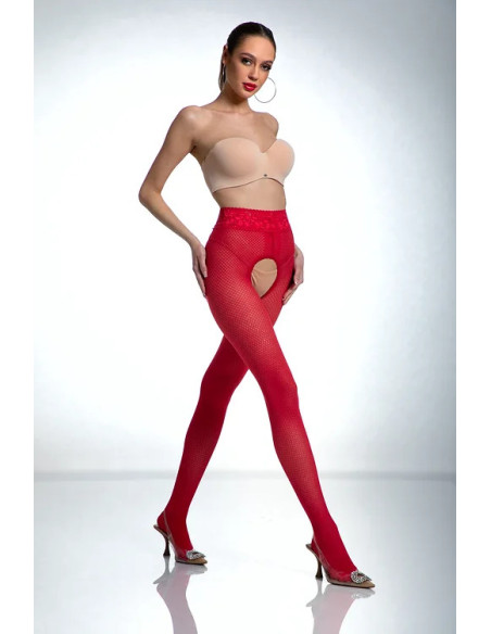 Patron de collants résille à entrejambe ouvert Red Amour Nymph