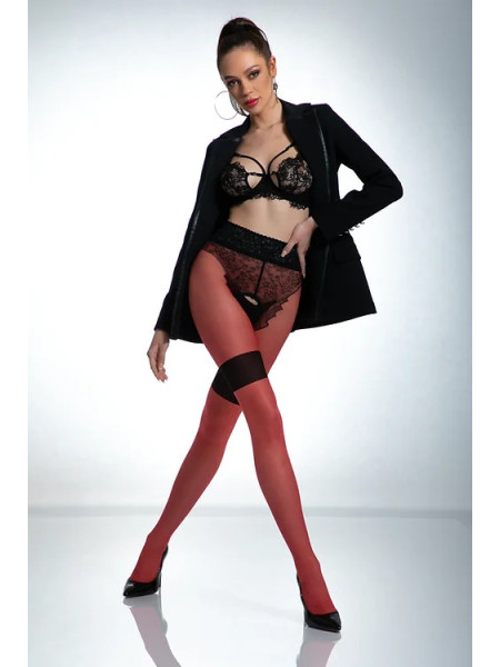 Collants rouges avec un trou à l'entrejambe Amour Diva imitant des bas 2