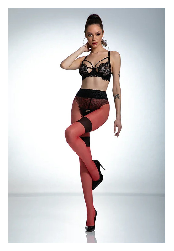 Collants rouges avec un trou à l'entrejambe Amour Diva imitant des bas