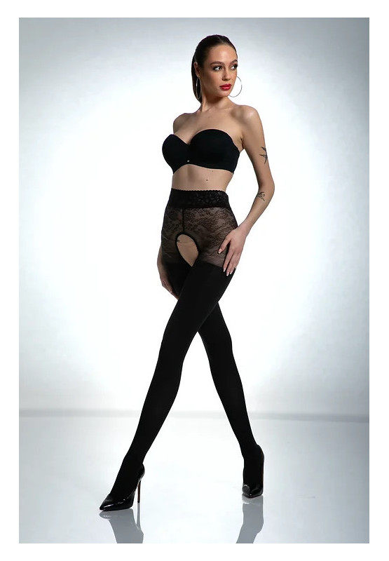 Collants ouverts Black Amour avec zircons 80 den