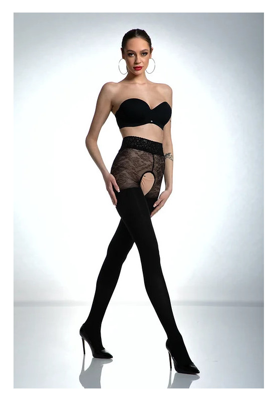 Collants ouverts Black Amour avec zircons 80 den