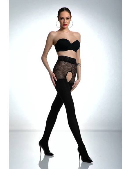 Collants ouverts Black Amour avec zircons 80 den