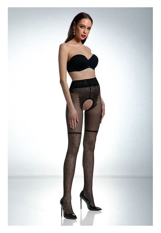 Collants Lolita noirs Amour comme des bas avec un trou à l'entrejambe