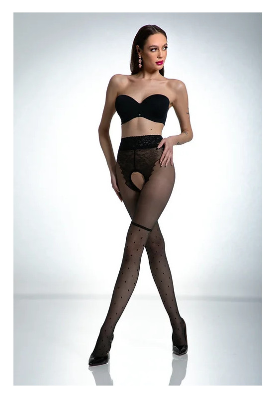 Collants Lolita noirs Amour comme des bas avec un trou à l'entrejambe