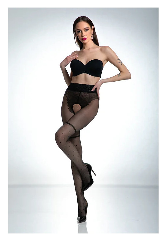 Collants Lolita noirs Amour comme des bas avec un trou à l'entrejambe