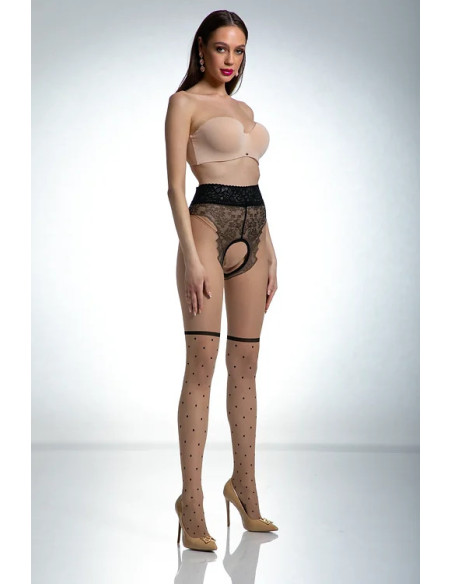Collants à pois couleur chair Amour Lolita 20 DEN avec un trou à l'entrejambe