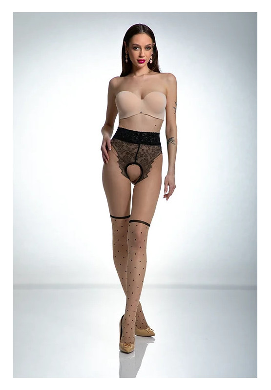 Collants à pois couleur chair Amour Lolita 20 DEN avec un trou à l'entrejambe