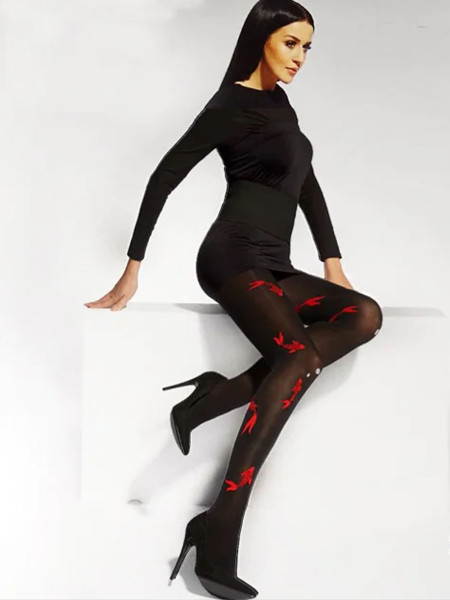 Collants noirs à motifs rouges 40 den Adrian