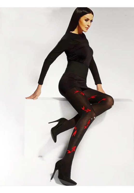 Collants noirs à motifs rouges 40 den Adrian