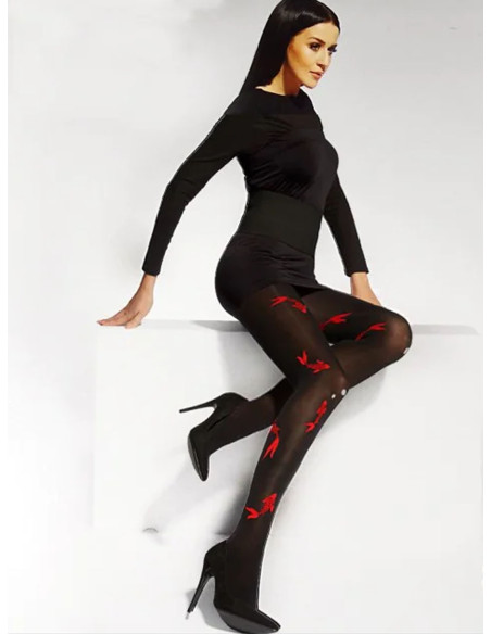Collants noirs à motifs rouges 40 den Adrian