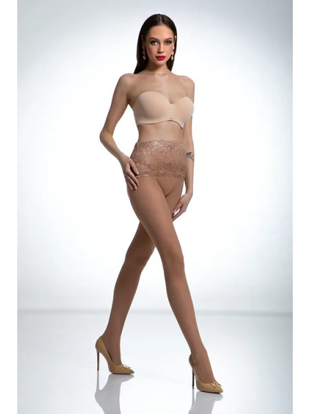 Collants beiges avec ceinture en dentelle Amour Naked