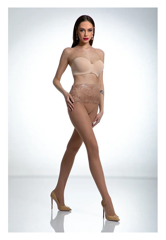 Collants beiges avec ceinture en dentelle Amour Naked