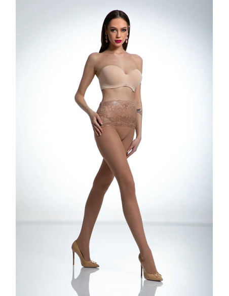 Collants beiges avec ceinture en dentelle Amour Naked