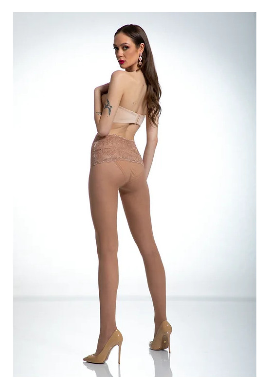 Collants beiges avec ceinture en dentelle Amour Naked
