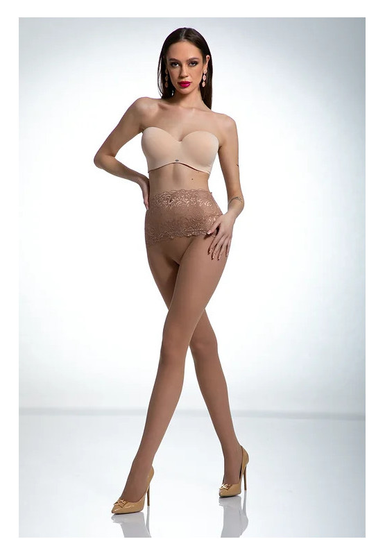 Collants beiges avec ceinture en dentelle Amour Naked