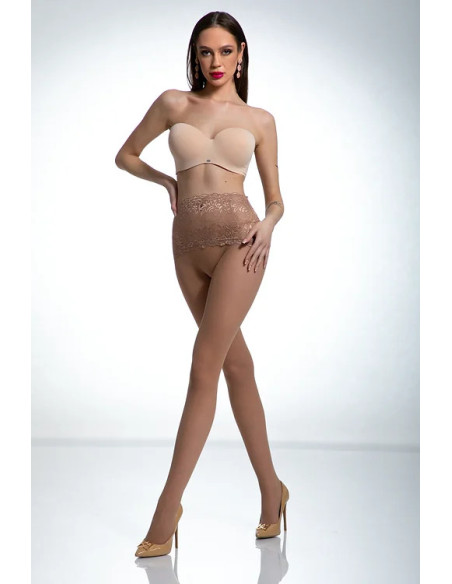 Collants beiges avec ceinture en dentelle Amour Naked