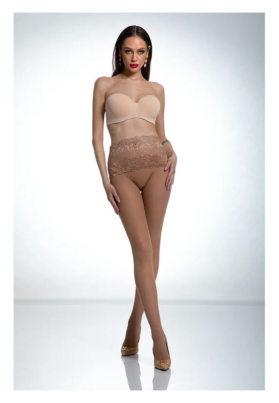 Collants beiges avec ceinture en dentelle Amour Naked