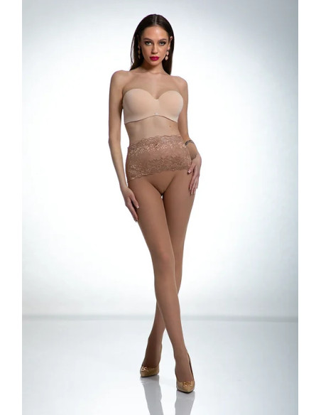 Collants beiges avec ceinture en dentelle Amour Naked