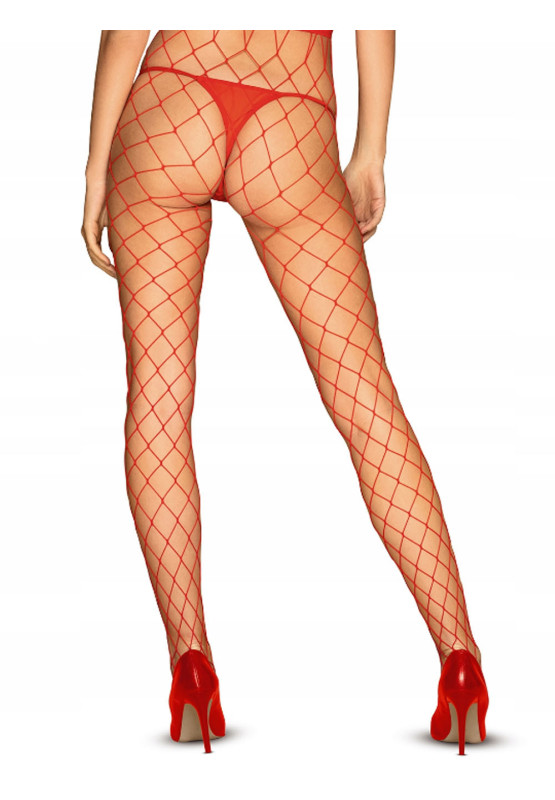 Collants résille rouges pour femmes Obsessive