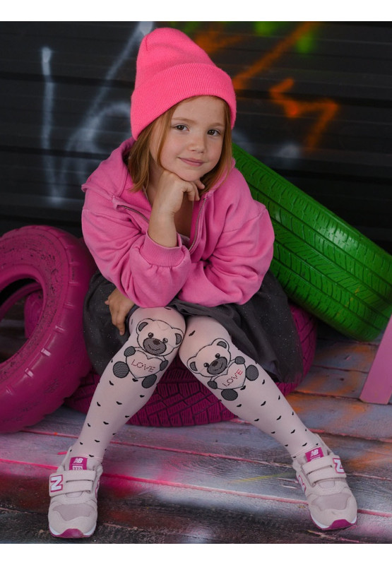 Collants NOQ Babsi pour enfants, ours en peluche, cœurs, 40 den