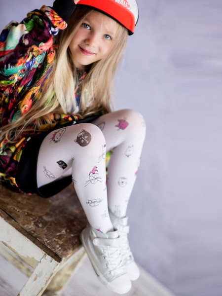 Collants blancs pour filles 40 DEN motif chaton mignon