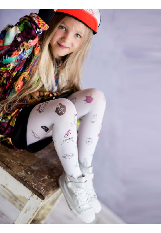 Collants blancs pour filles 40 DEN motif chaton mignon