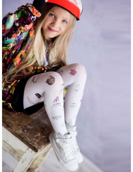 Collants blancs pour filles 40 DEN motif chaton mignon
