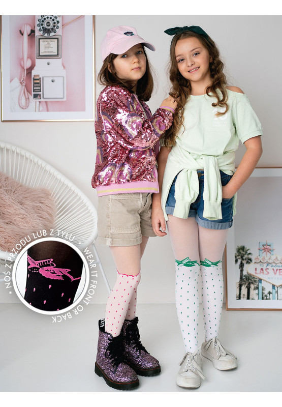 Collants imitant des chaussettes hautes pour enfants à pois