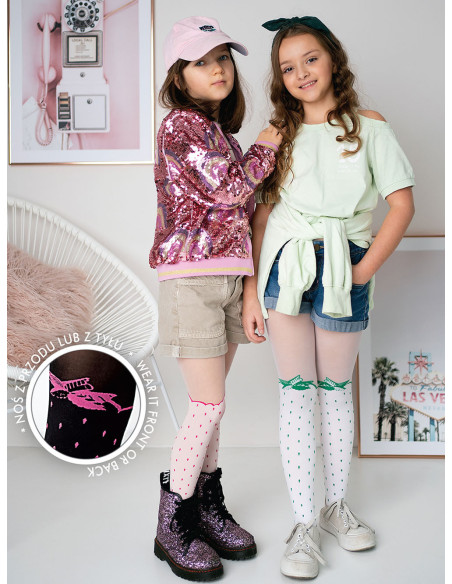 Collants imitant des chaussettes hautes pour enfants à pois