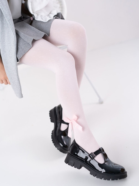 Collants à pois avec un nœud 3D pour fille