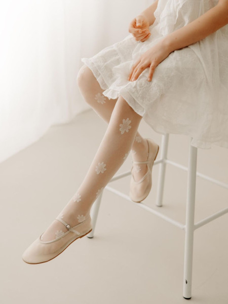 Collants de communion pour filles avec fleurs 2