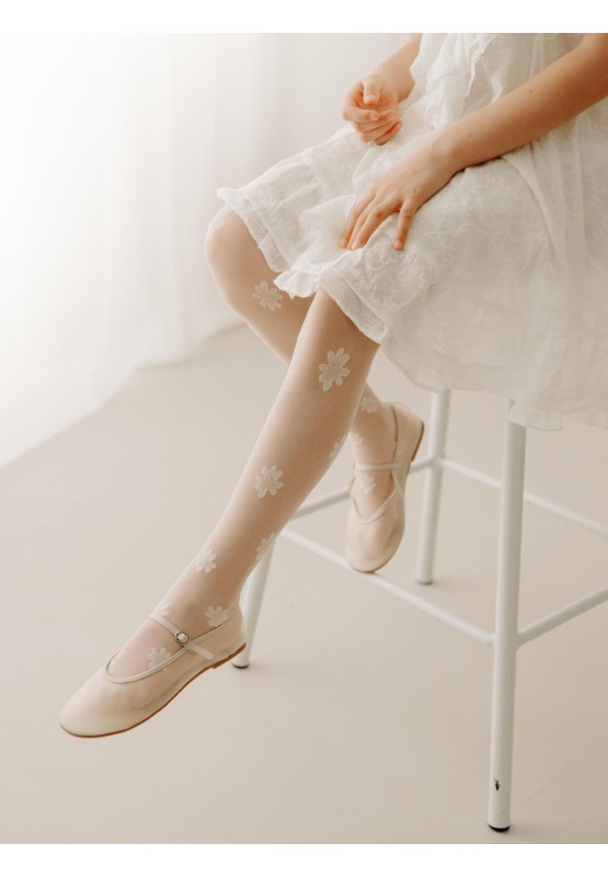 Collants de communion pour filles avec fleurs