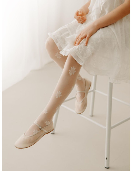 Collants de communion pour filles avec fleurs