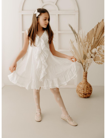 Collants de communion pour filles avec fleurs