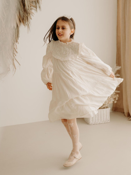 Collants de communion pour enfants avec nœuds blancs