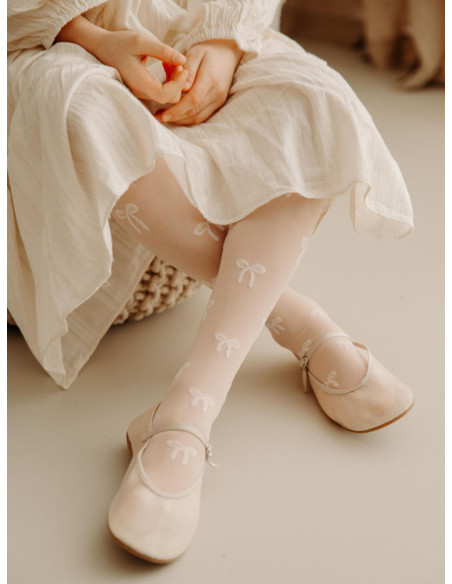 Collants de communion pour enfants avec nœuds blancs